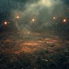 Image of an improvised soccer field at night with lights