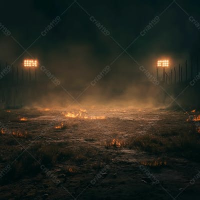 Imagem De Um Campo De Futebol Improvisado A Noite Com Luzes