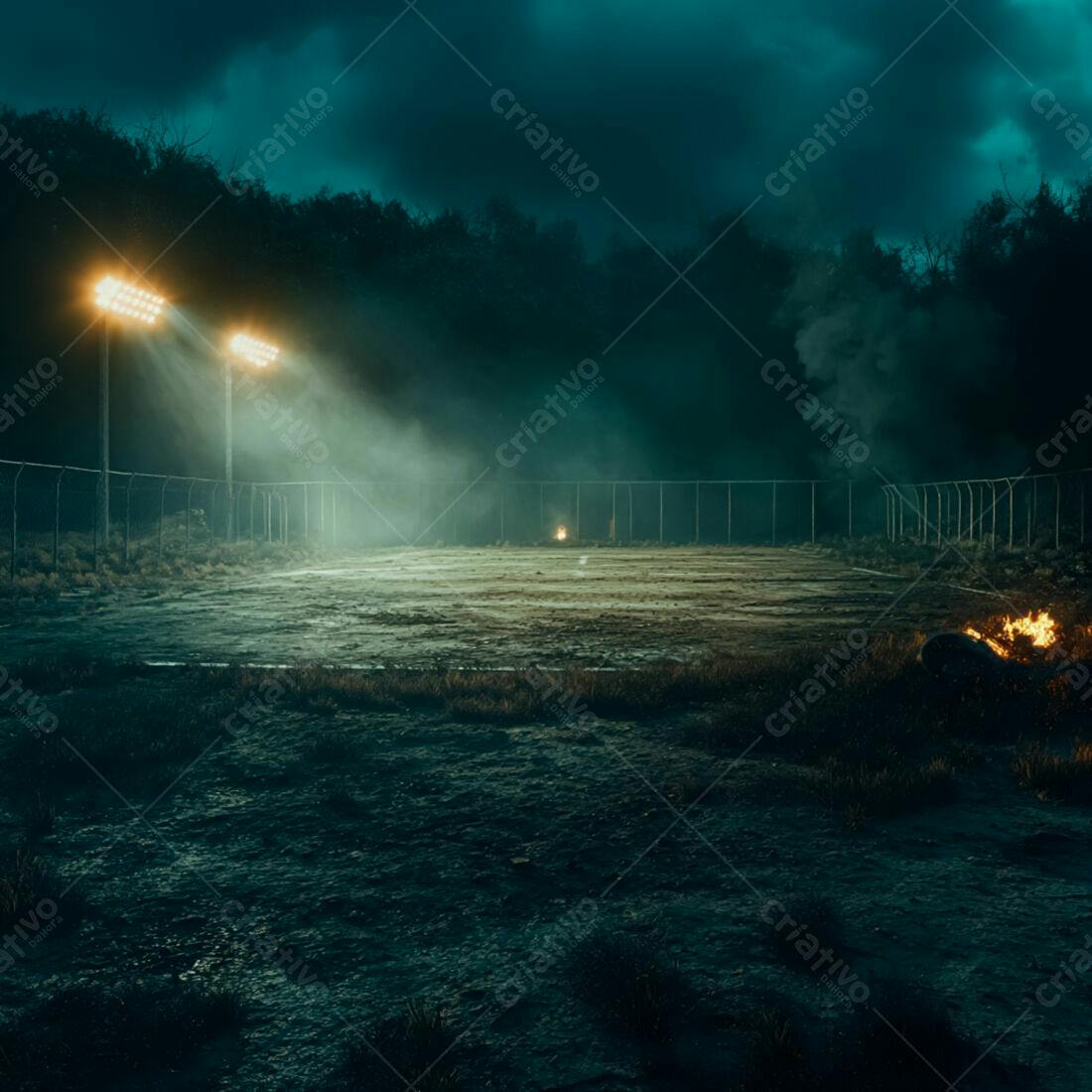 Campo de futebol abandonado noite escura