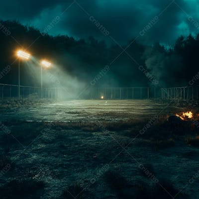 Imagem De Um Campo De Futebol Improvisado A Noite Com Luzes