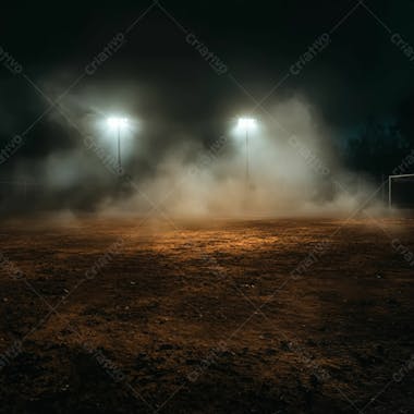 Imagem de um campo de futebol improvisado a noite com luzes