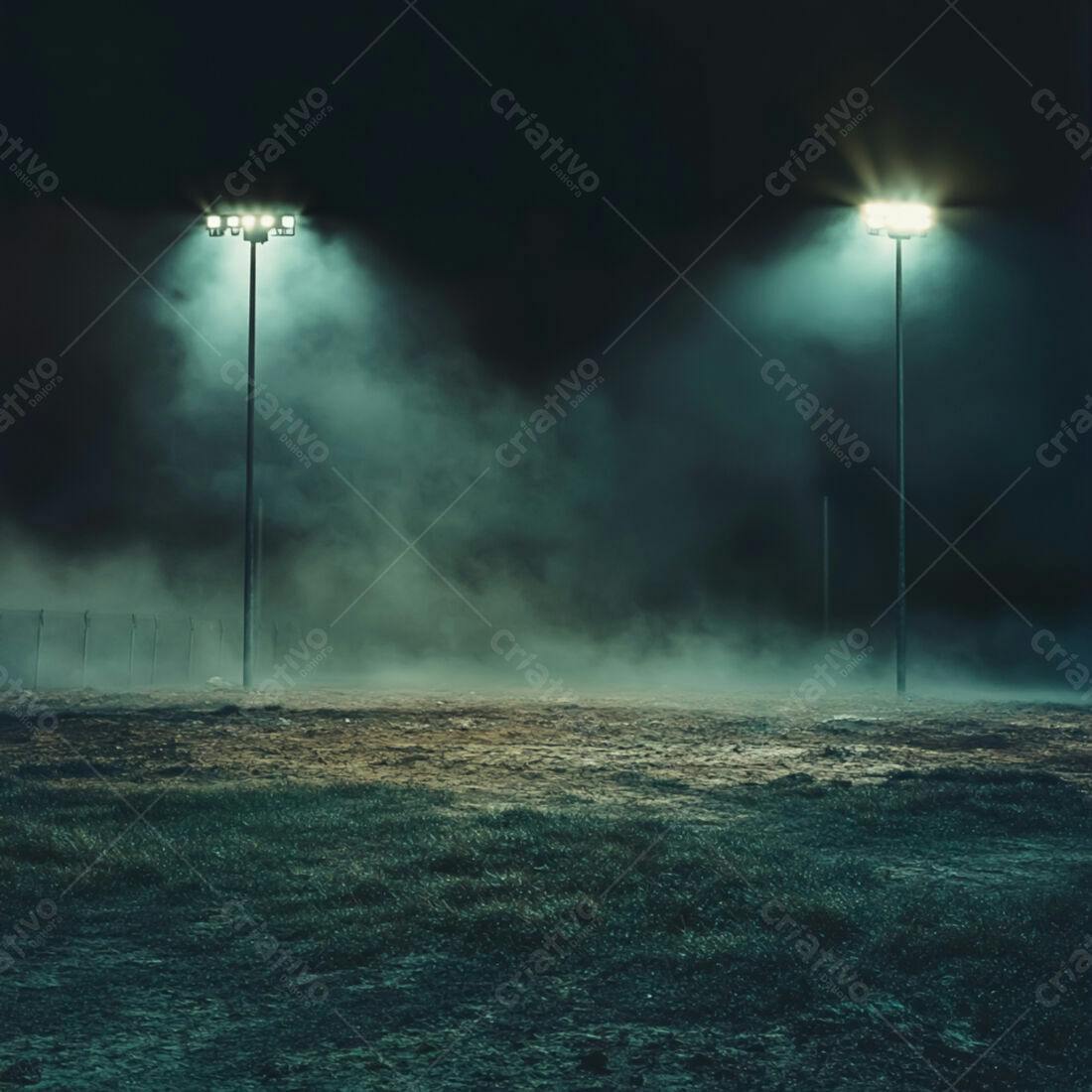 Campo de futebol noturno nebuloso