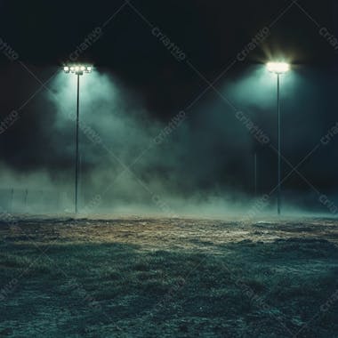 Imagem de um campo de futebol improvisado a noite com luzes