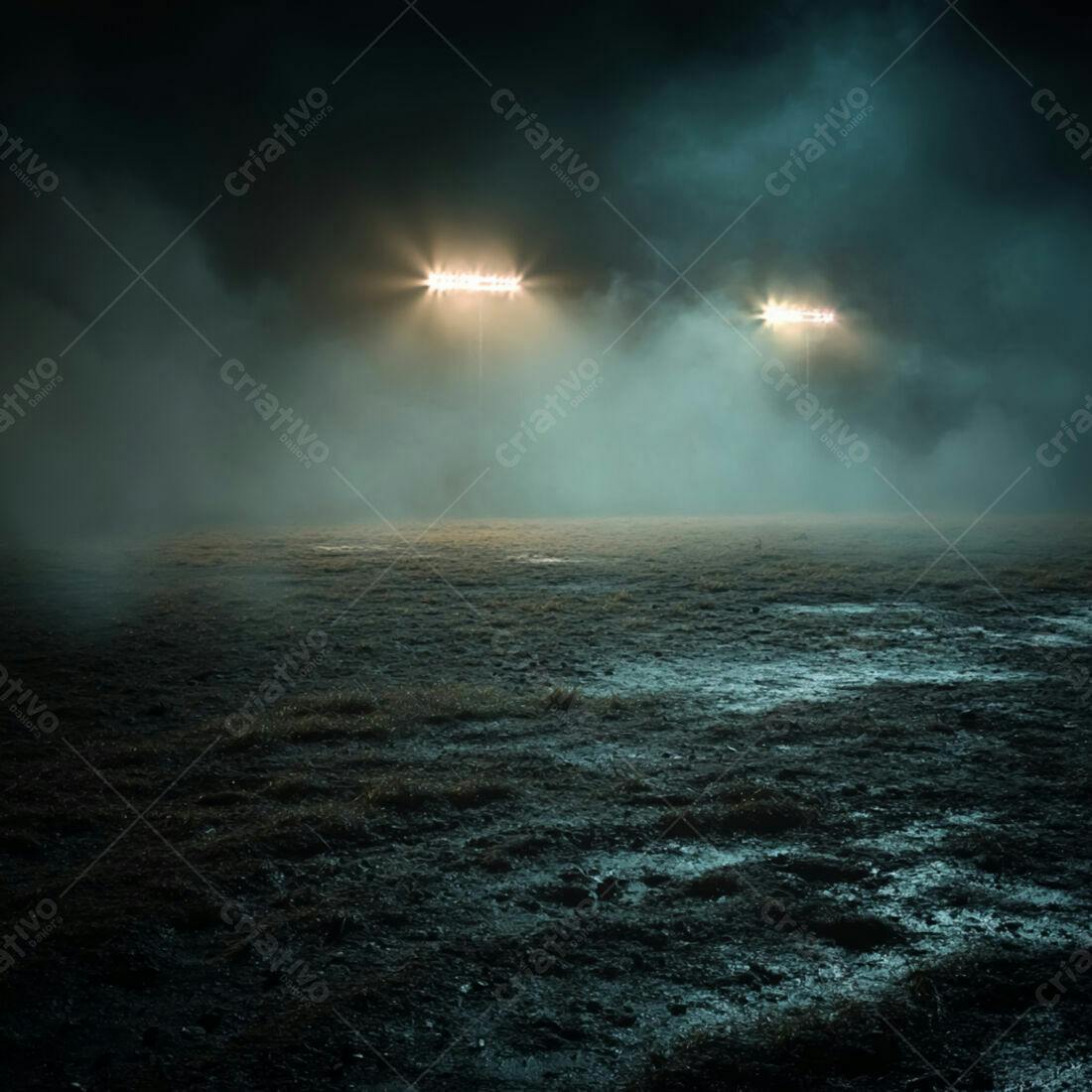 Campo de futebol noturno nebuloso