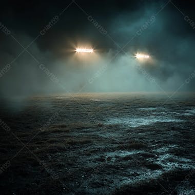 Imagem de um campo de futebol improvisado a noite com luzes