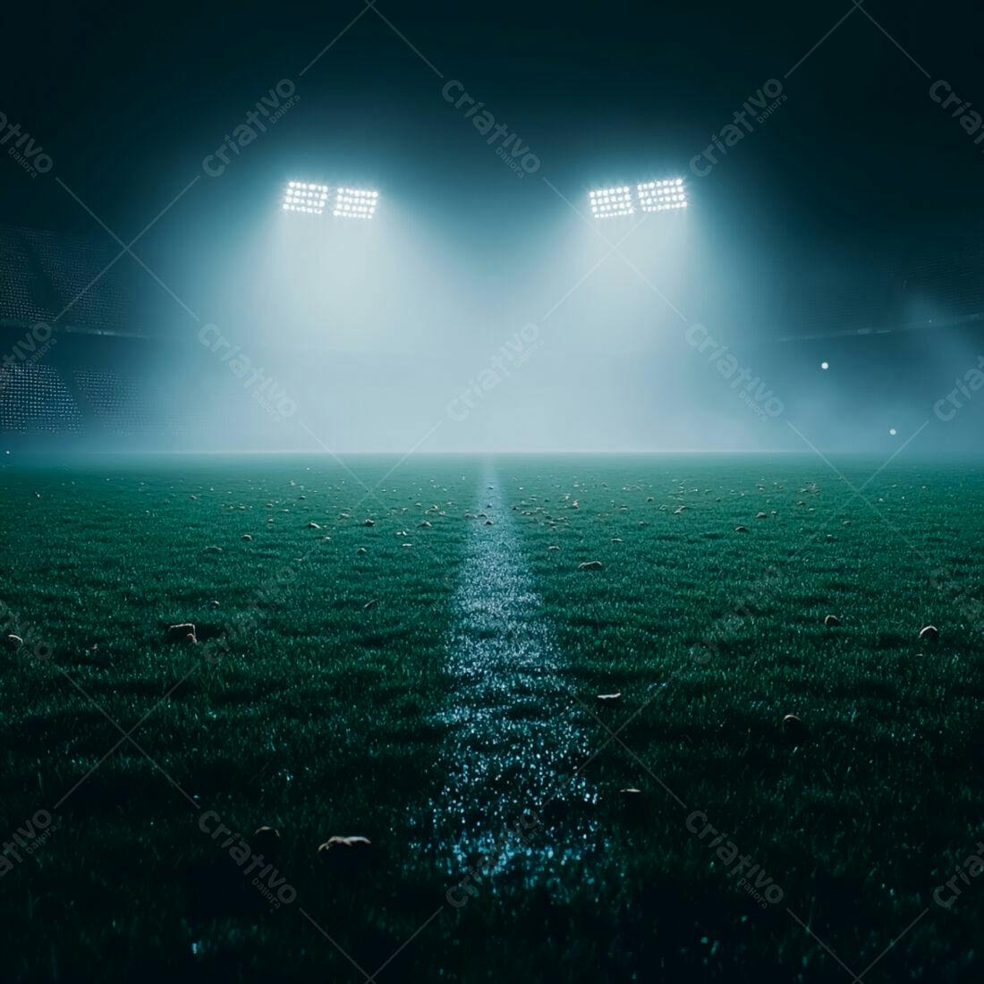 Campo de futebol noturno iluminado