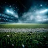 Soccer field full of mist and dust particles.