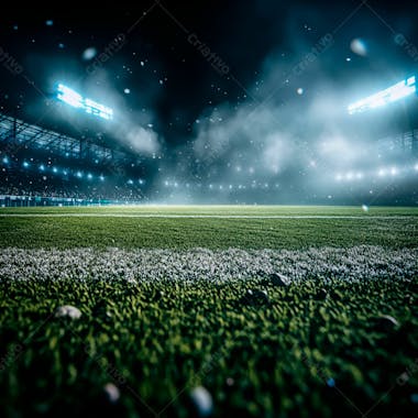 Campo de futebol cheio de neblina e partículas de poeira