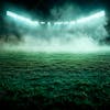 Soccer field filled with mist and dust particles