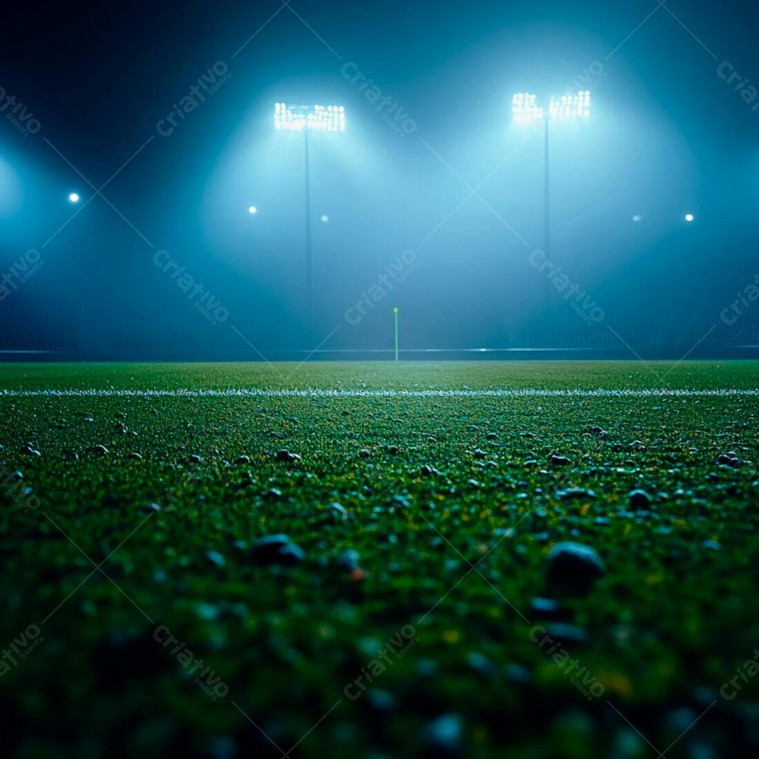 Campo de futebol noturno iluminado