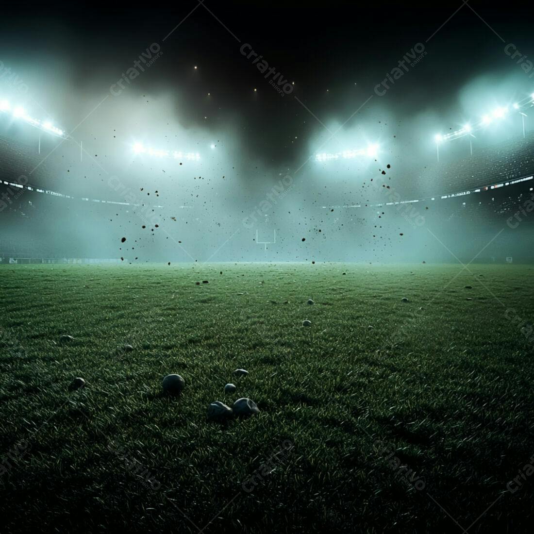 Campo de futebol americano noturno após jogo