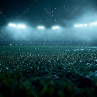 Campo de futebol cheio de neblina e partículas de poeira