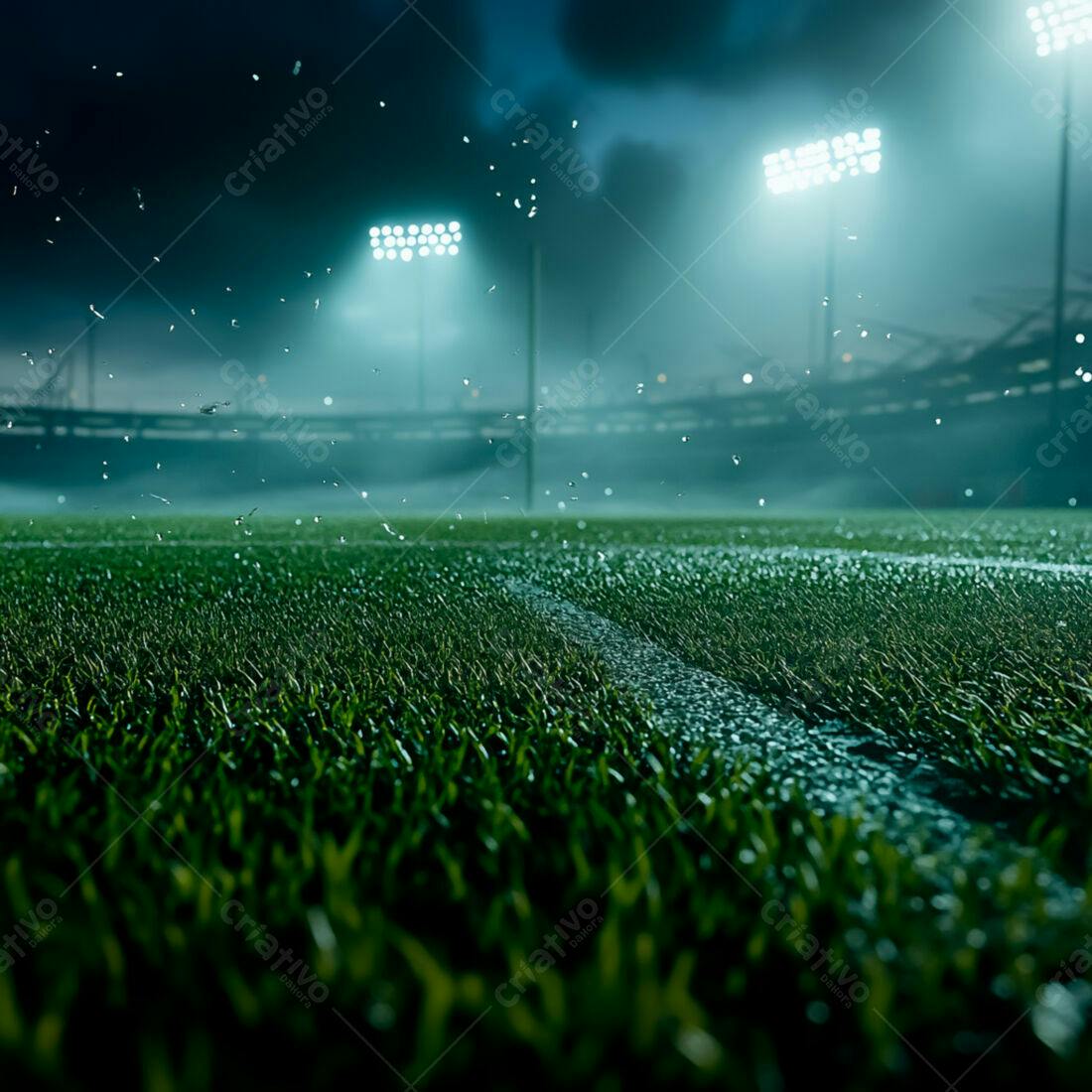 Campo de futebol molhado noite chuvoso