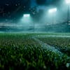 Foggy soccer field full of dust particles.