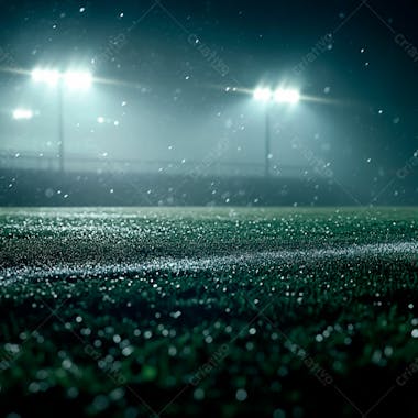 Campo de futebol cheio de neblina e partículas de poeira