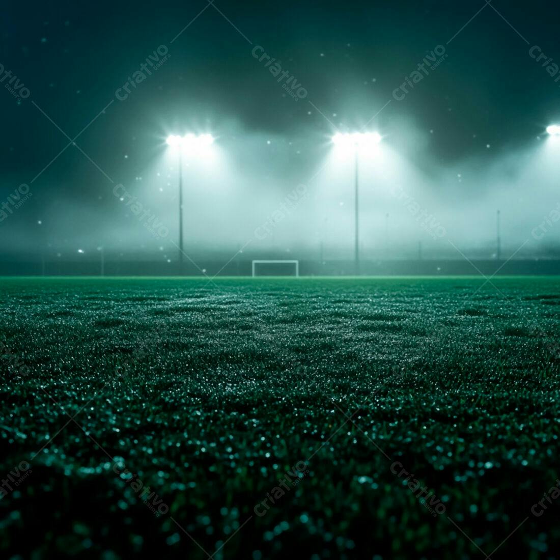 Campo de futebol noturno chuvoso