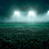 Foggy soccer field with dust particles