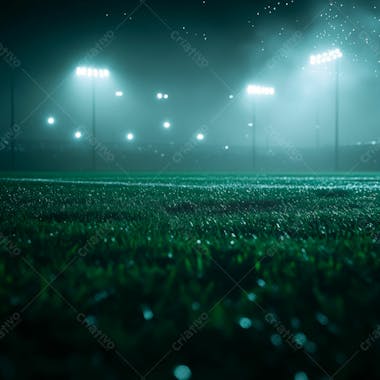 Campo de futebol cheio de neblina e partículas de poeira