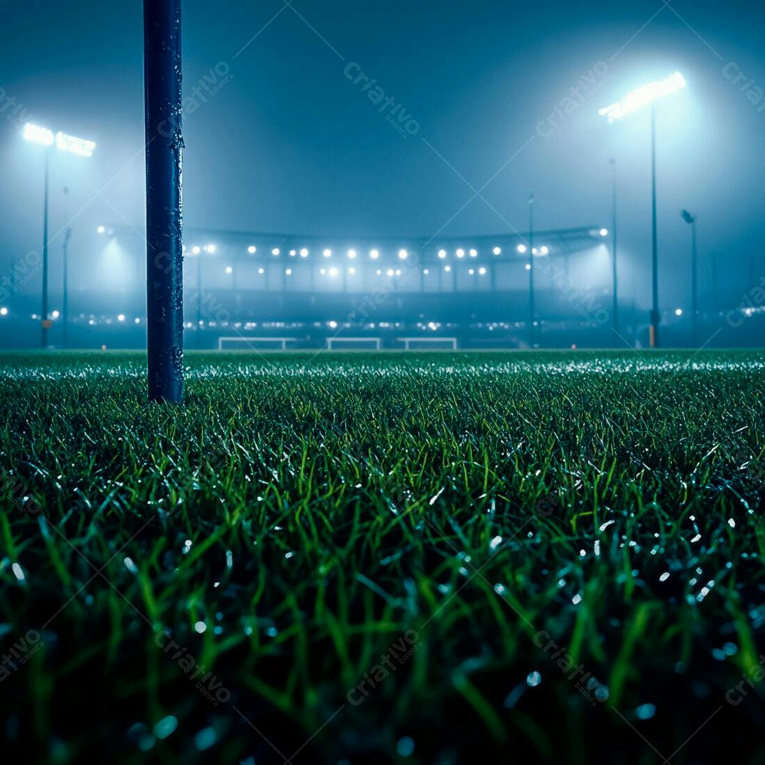 Campo de futebol noturno iluminado