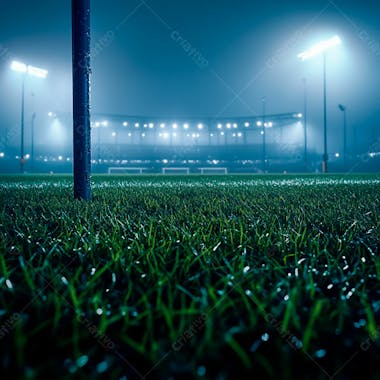 Campo de futebol cheio de neblina e partículas de poeira