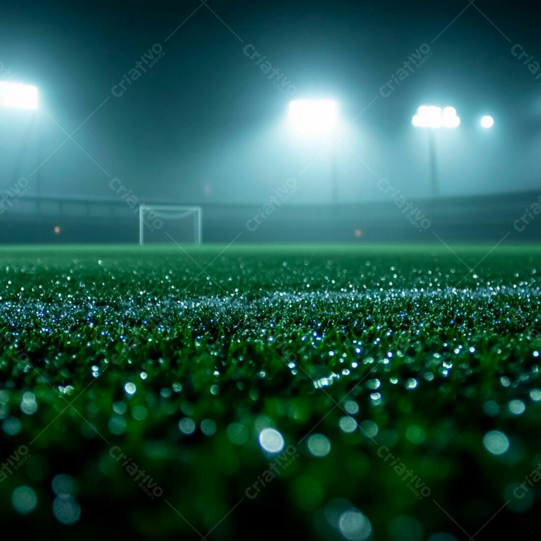 Campo de futebol noturno chuvoso