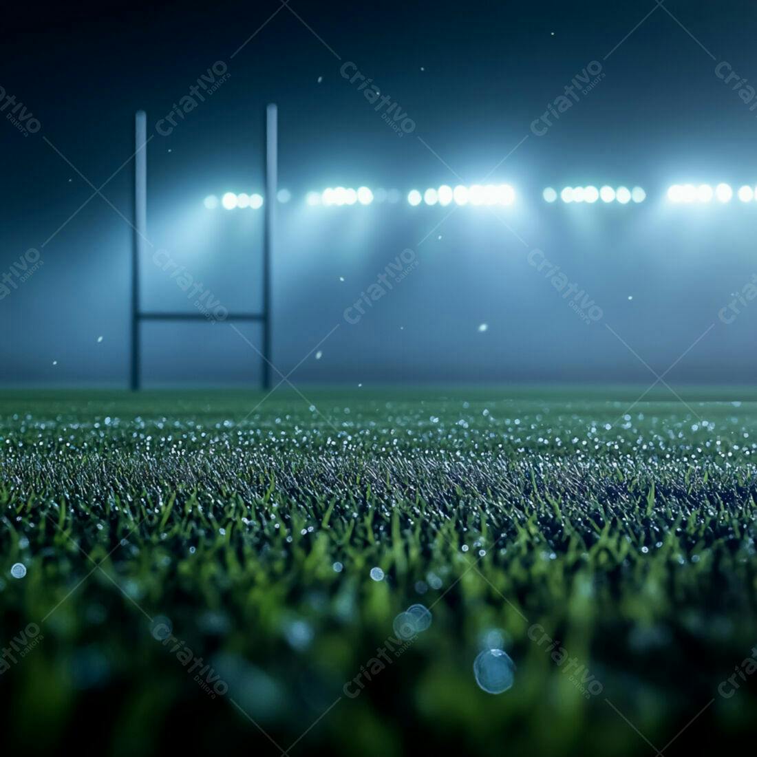 Campo de Rugby Noturno Molhado