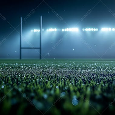 Campo de futebol cheio de neblina e partículas de poeira