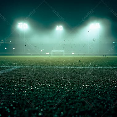 Campo de futebol cheio de neblina e partículas de poeira