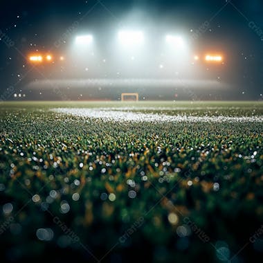 Campo de futebol cheio de neblina e partículas de poeira