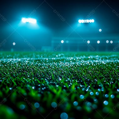 Campo de futebol cheio de neblina e partículas de poeira