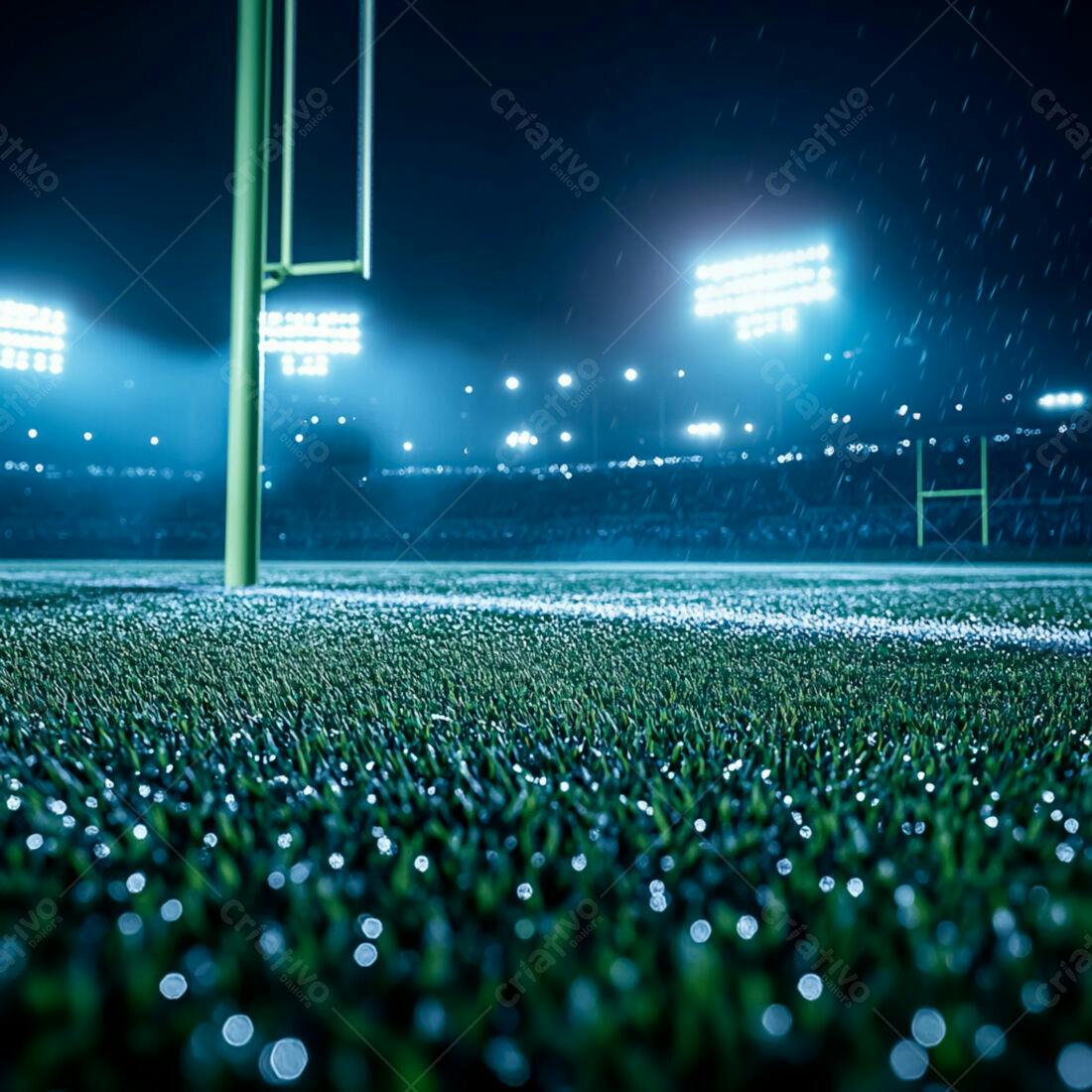 Campo de futebol americano noturno chuvoso