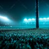 Campo de futebol cheio de neblina e partículas de poeira