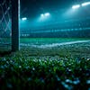 Campo de futebol cheio de neblina e partículas de poeira