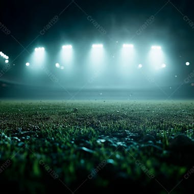 Campo de futebol cheio de neblina e partículas de poeira