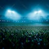 Soccer field filled with fog and dust particles