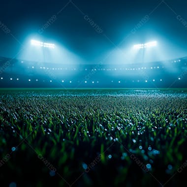 Campo de futebol cheio de neblina e partículas de poeira