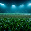 Soccer field full of fog and dust particles.