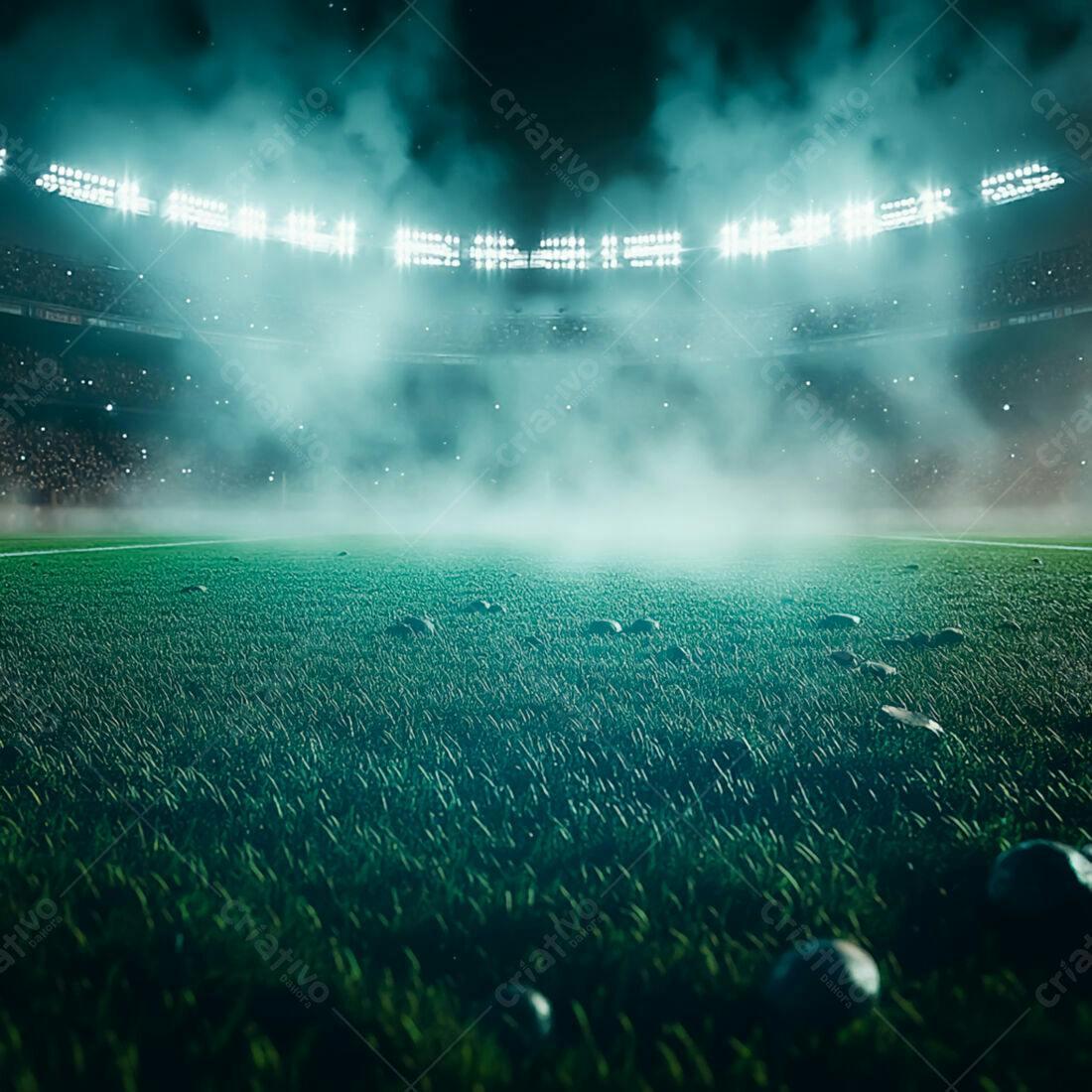 Campo de futebol noturno iluminado