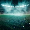 Soccer field full of fog and dust particles.