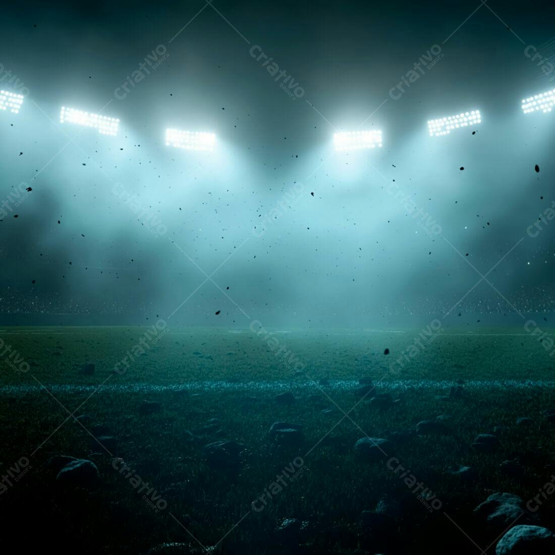 Campo de futebol noturno iluminado