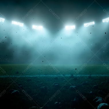 Campo de futebol cheio de neblina e partículas de poeira