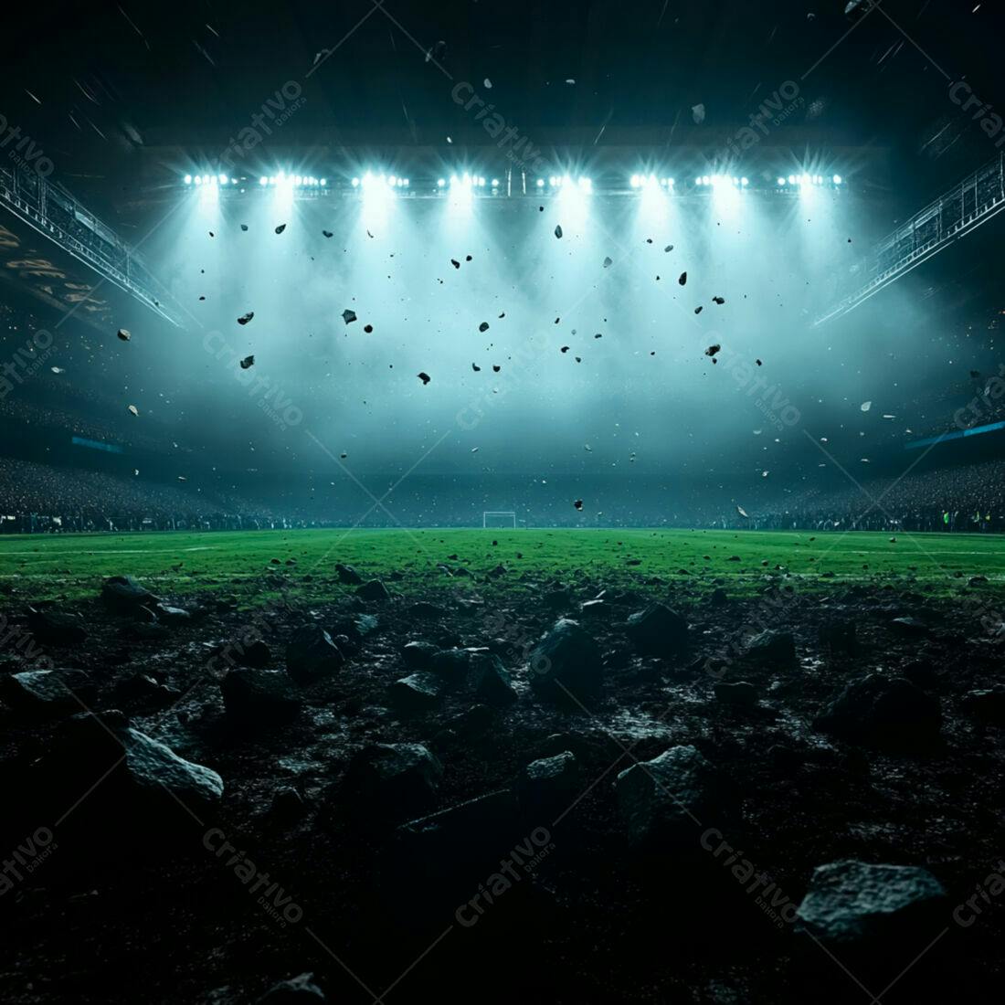 Estádio Destruído Pedras Campo Noturno