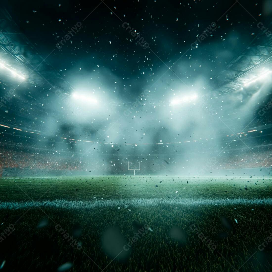 Campo de Futebol Americano sob Neve Noturna