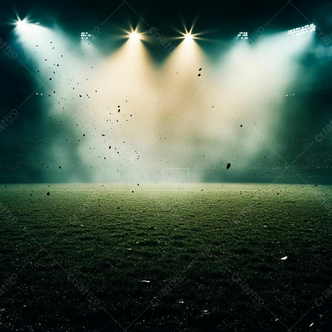 Campo de futebol noturno com poeira