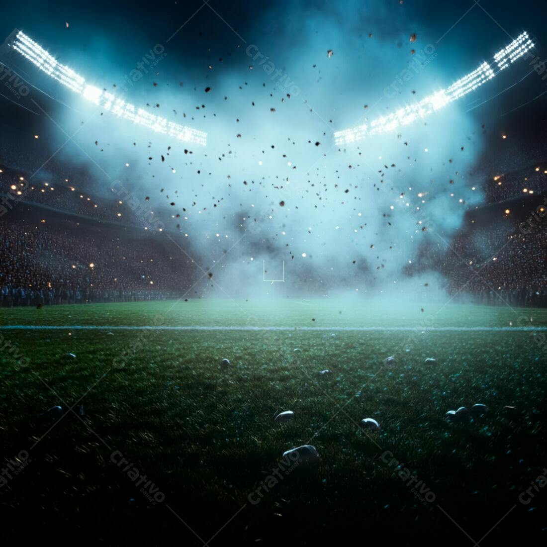 Campo de futebol americano noturno com comemoração