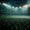 Soccer field full of fog and dust particles