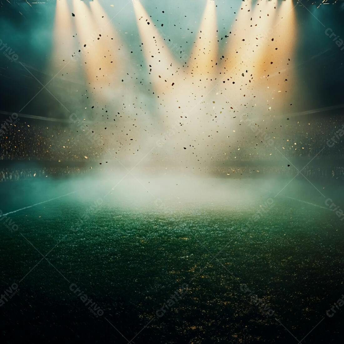 Campo de futebol com confetes dourados