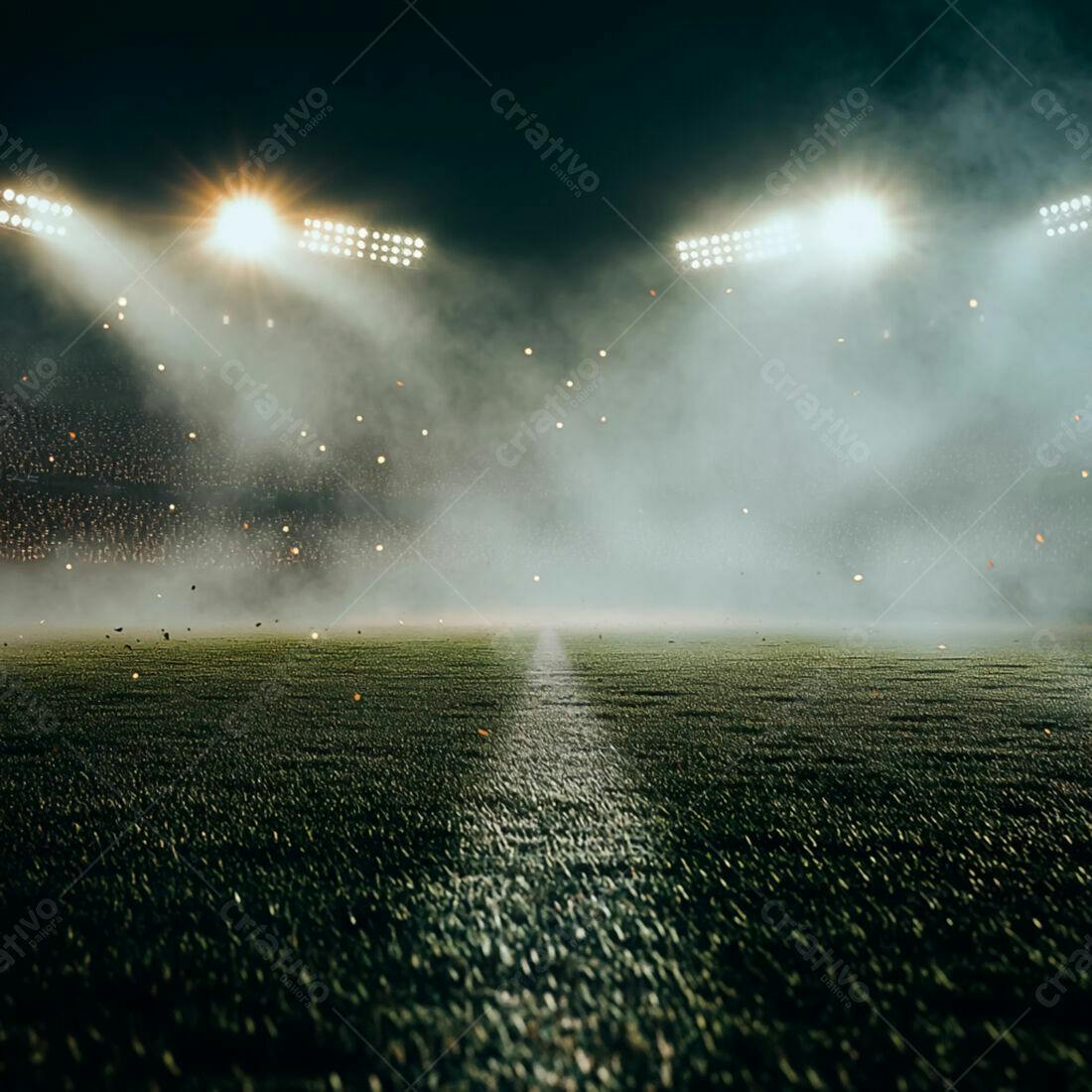 Campo de futebol noturno iluminado