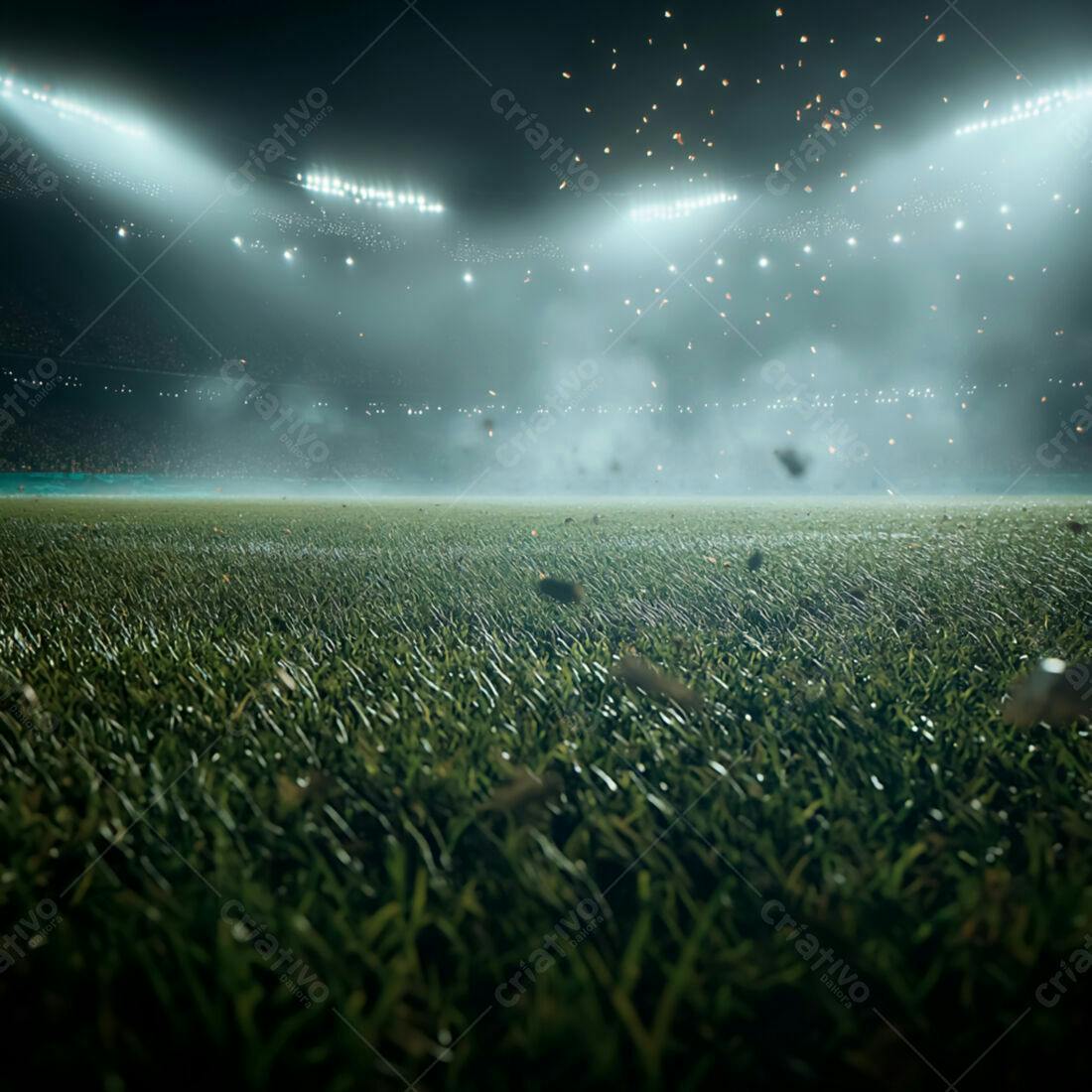 Campo de futebol noturno iluminado