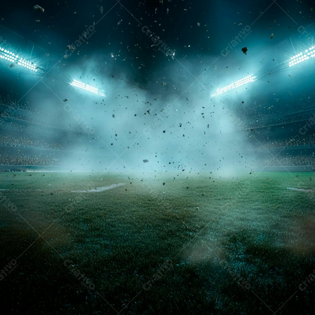 Estádio com poeira e fumaça noite